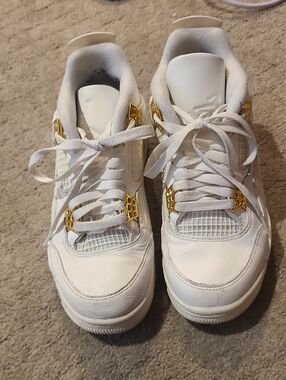 Jordan 4 Kids White Sneakers with Gold Accents